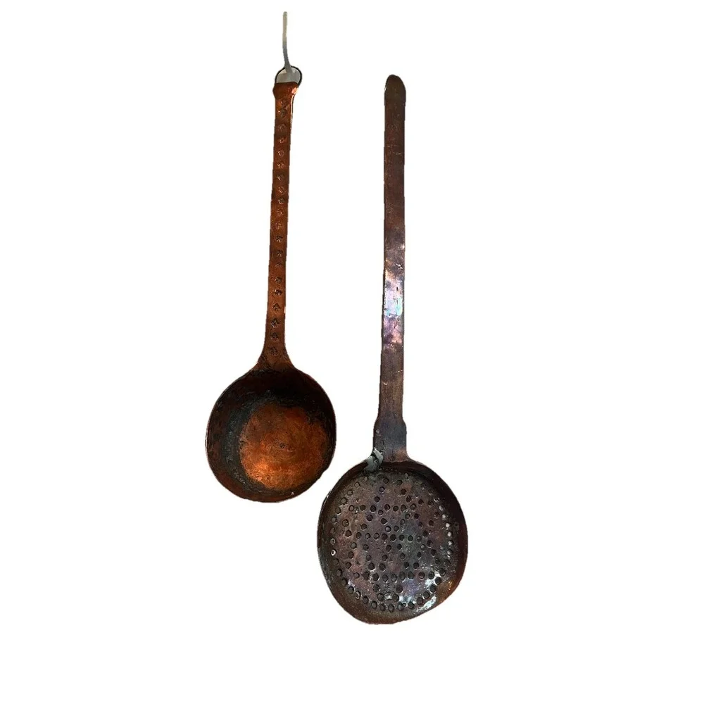 Vintage Copper Skimmer And Ladle Handmade Rustic Farmhouse Decor Large 17